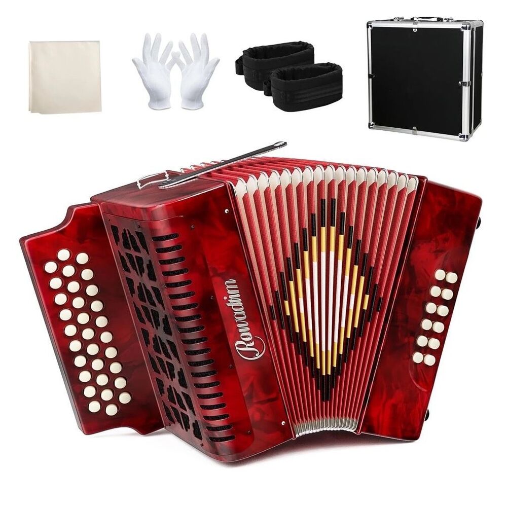 Rowadtim Accordion 31 Key Button Professional Diatonic Concertina 12 Bass